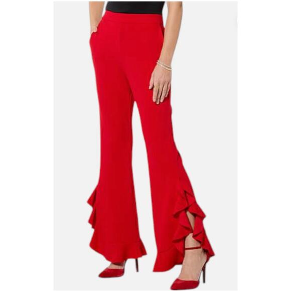 Scripted Coral Pull-On Elastic Ruffle Pant Small Holiday - Picture 1 of 9